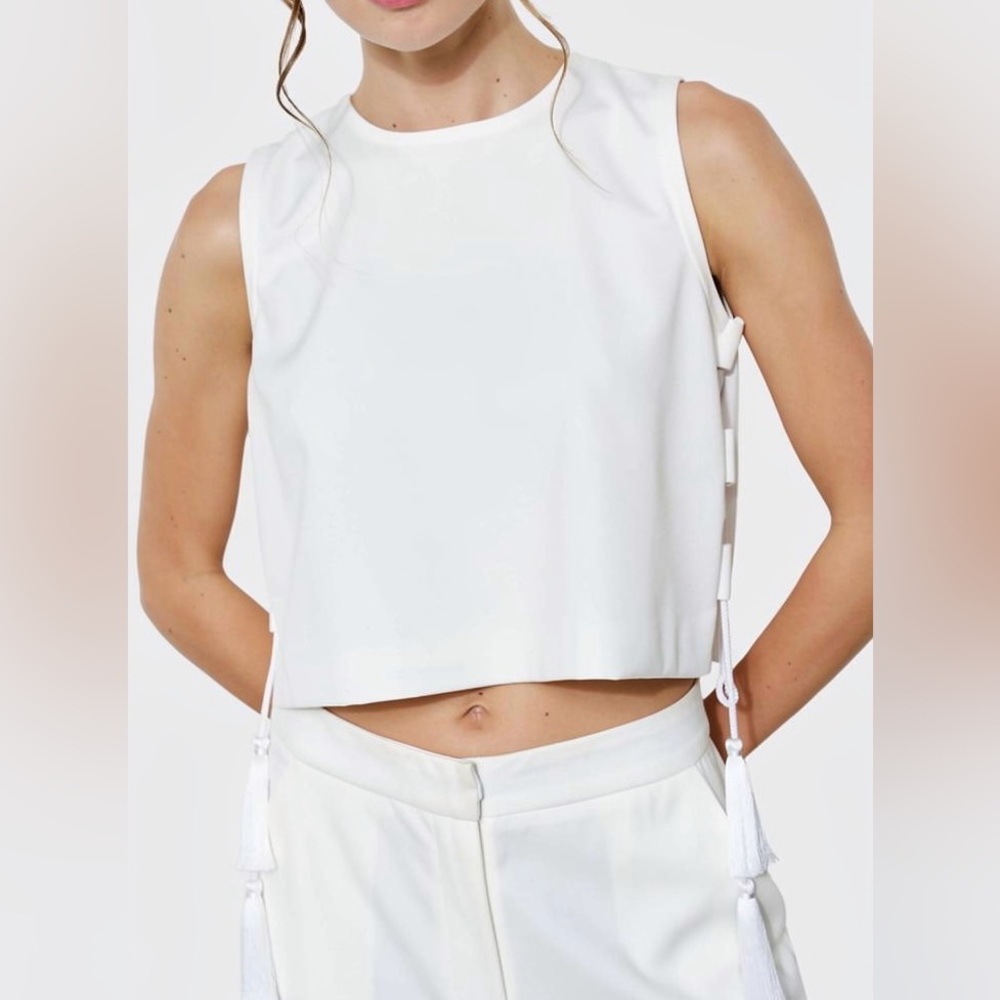 Jonathan Simkhai White Side-Tie Crop Tank
